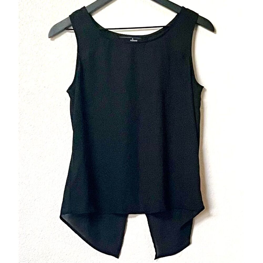 OBOE Sheer Black Scoop Neck Tank Top with Opening on the Back Size M